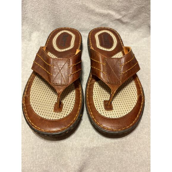 Born Men’s Size 13 Brown Leather Thong Sandals Excellent Condition Worn Once - Picture 1 of 8